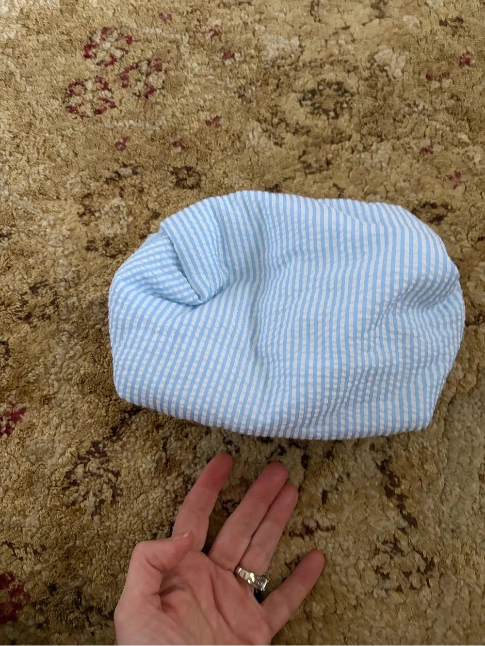 Kids Light Blue seersucker Striped Cosmetic Pouch - like new baby travel unisex